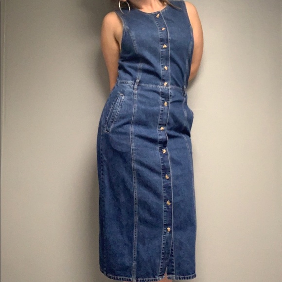 Retro Denim Jean Button Front Women’s Maxi Dress - Picture 1 of 8